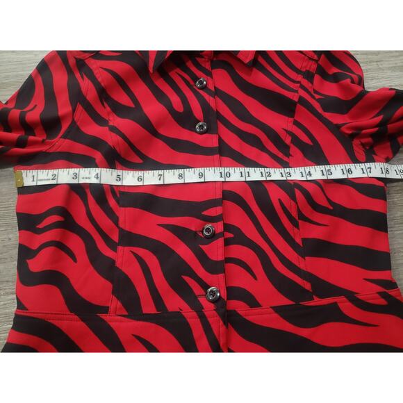 Ellen & Company Red & Black Zebra Striped Print Button Up Blazer Suit Jacket - Picture 8 of 10